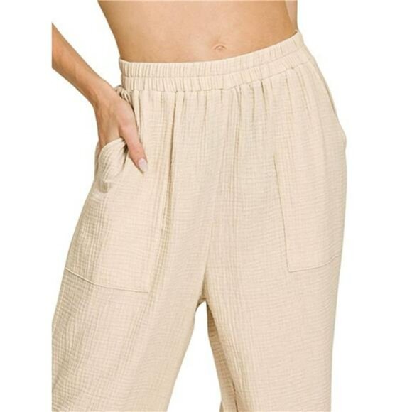 Zenana Double Gauze Elastic Band Pants - Picture 2 of 2